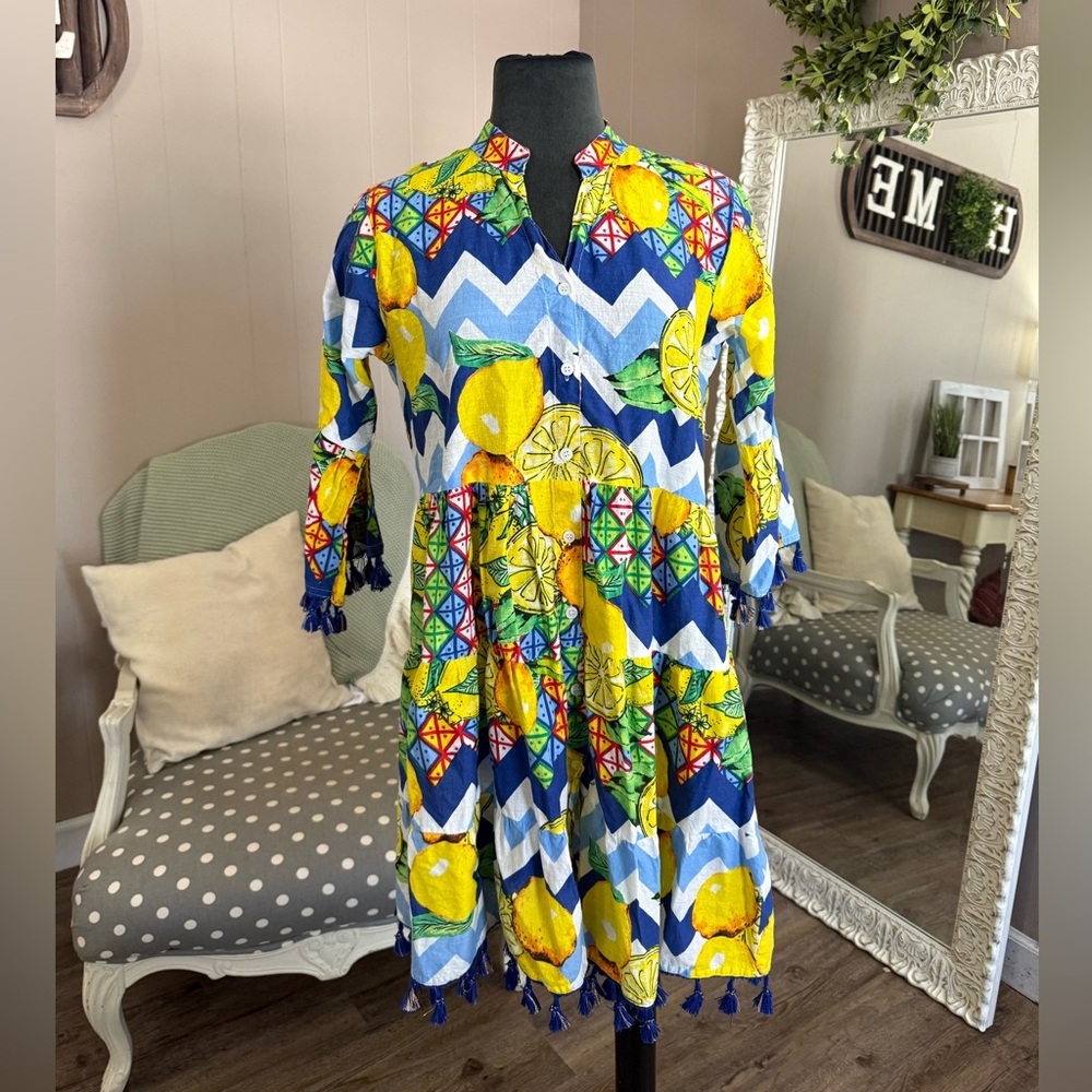 UFT • Lemon & Chevron Tiered Tassel Dress